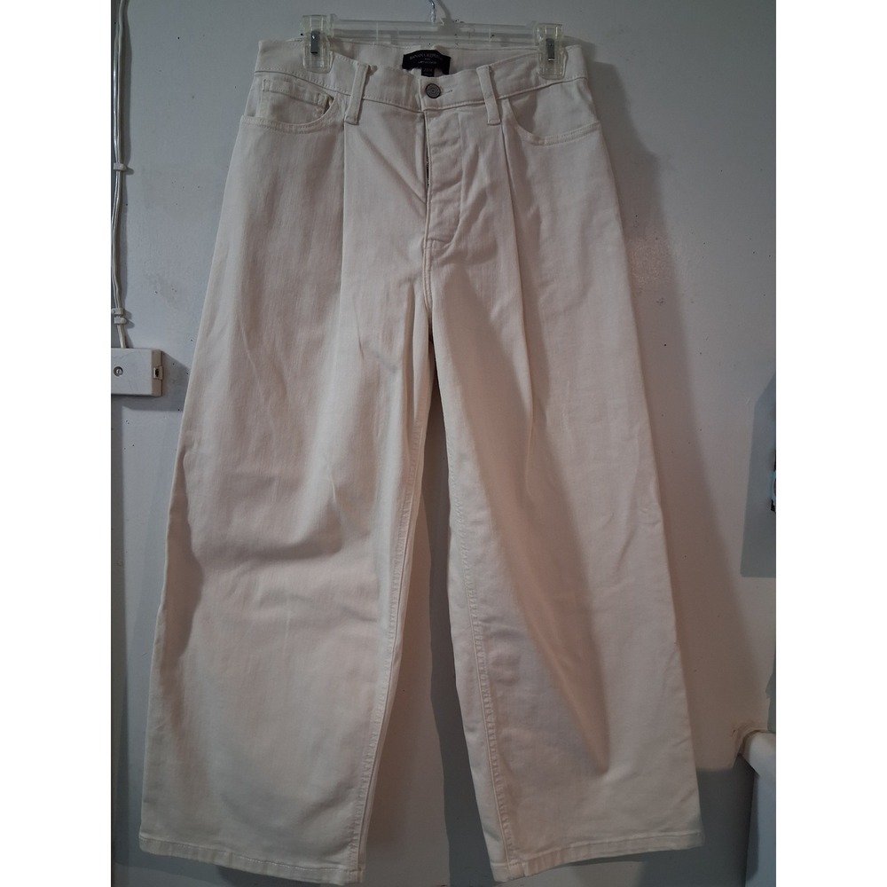Banana Republic Womens Cream Wide Leg Crop Pleated Denim Pants 27/4 High Rise